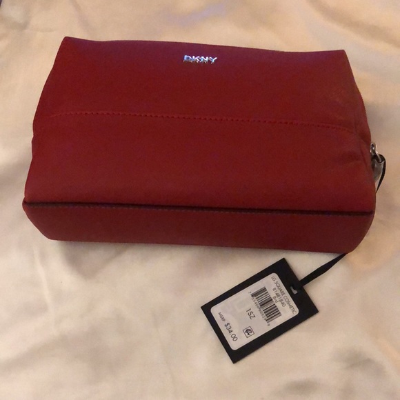DKNY Red Synthetic Saffiano Large Square Cosmetic ZA Case Bag NWT - Picture 5 of 12